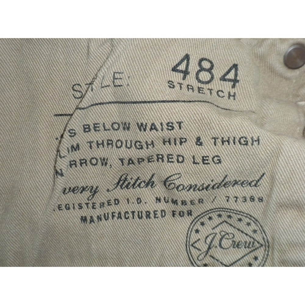 J Crew Pants Mens 34x34 Beige 484 Stretch Chino Slim Fit Tapered Leg Jeans - Picture 8 of 14